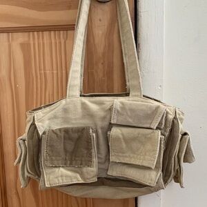 Distressing Beige Canvas Purse